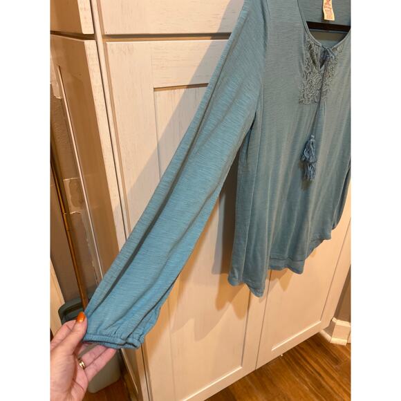 Faded Glory Women’s Top Size M Teal Blue Stretch Knit Long Sleeve Blouse Casual - Picture 3 of 7
